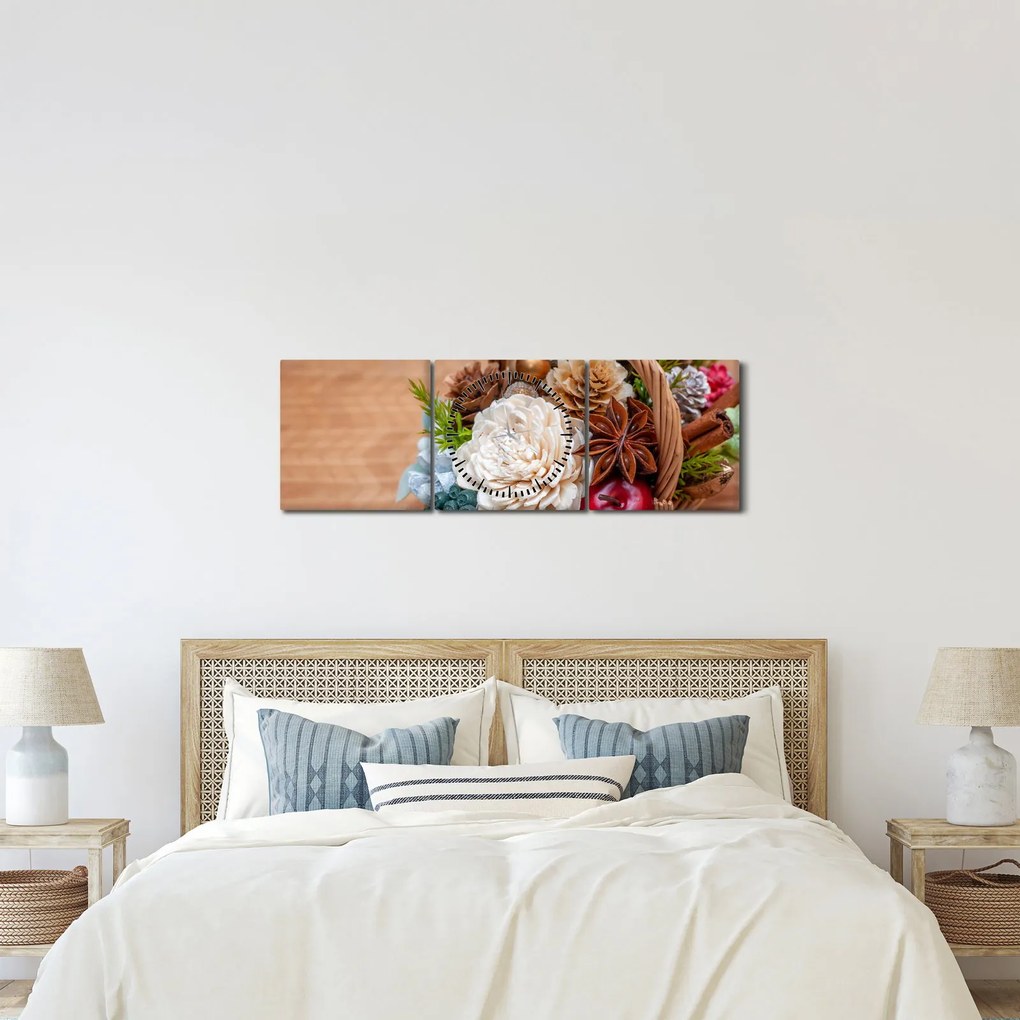 Obraz prúteného koša (s hodinami) (90x30 cm)