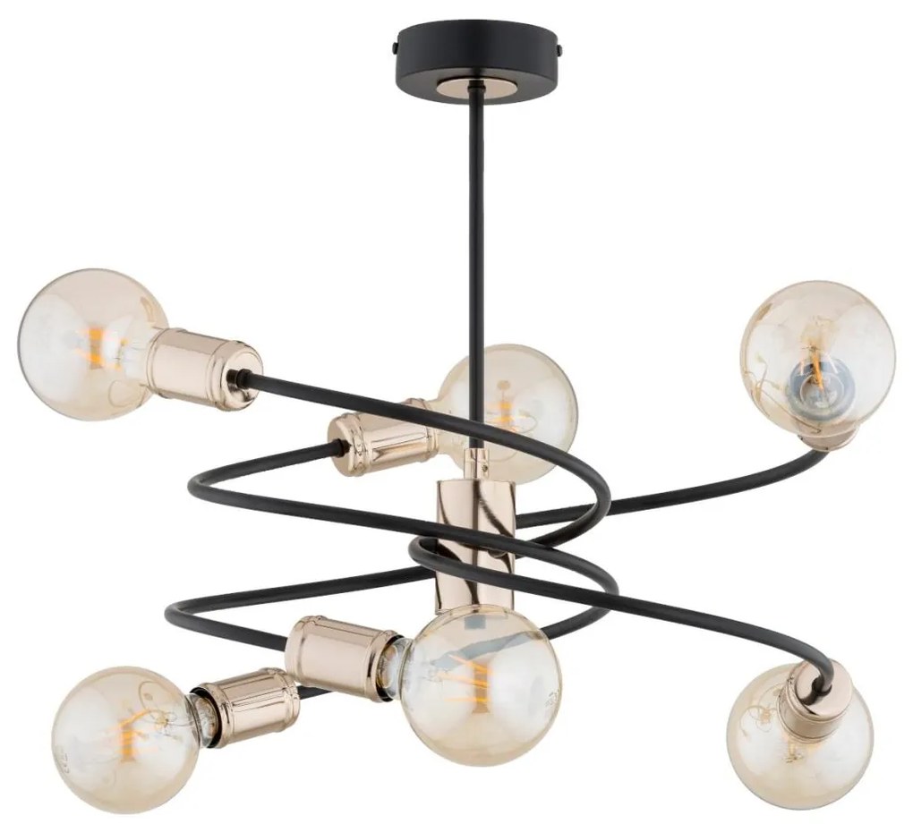Luster na tyči DISCO 6xE27/60W/230V čierna/zlatá