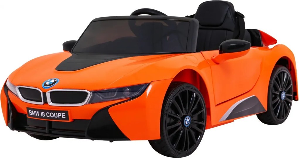 Ramiz BMW I8 Lift Battery Car Oranžová + diaľkové ovládanie + pomalý štart + 3-Pkt pásy + MP3 USB + LED
