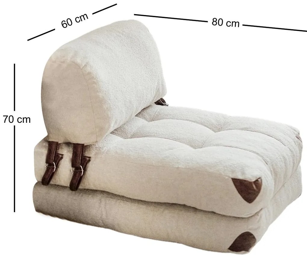 Rozkládací futonové křeslo Kadife Teddy krémové