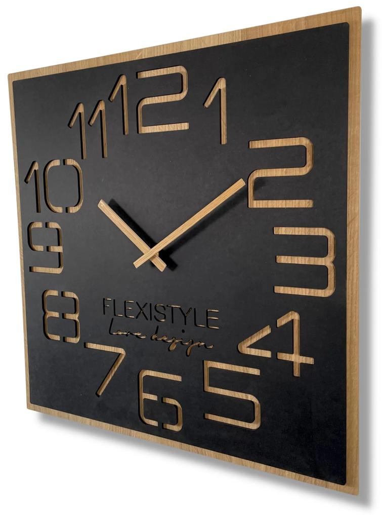 Dizajnové nástené hodiny v luxusnej kombinácia dreva a čiernej farby 60 cm