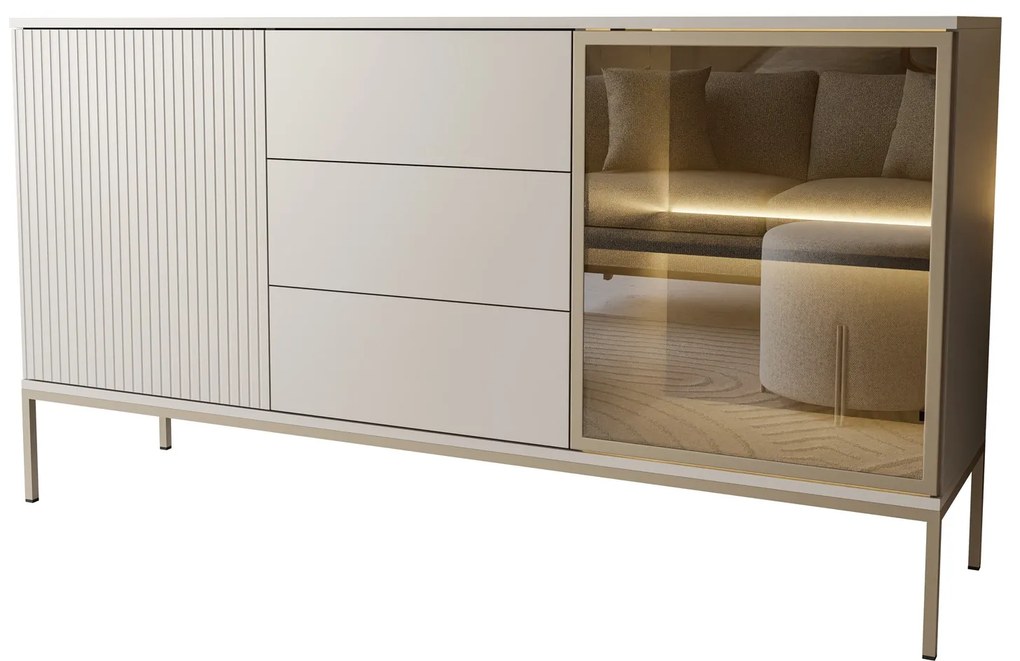 Komoda ADRIENNE s LED osvetlením , čierna matná + dub wotan