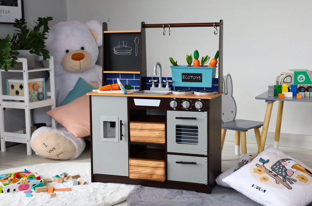 Detská kuchynka LOLY ECOTOYS s doplnkami sivá