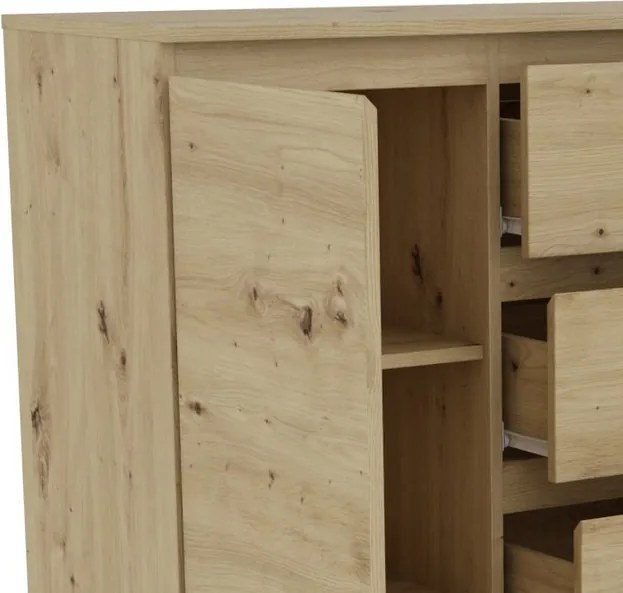 Široká komoda so 4 zásuvkami Carlos, dub artisan, 120 cm