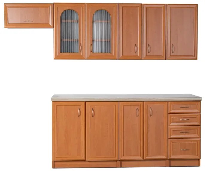 Kuchynská linka Ramiak 180/240, jelša / jelša, sklo oblúčik, u10 satyna, marmur lux