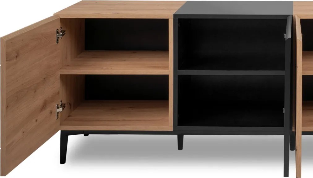 Široká skrinka 4-dverová Nola, dub artisan/čierna