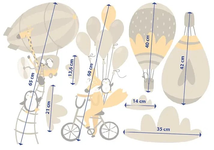 interesi  Samolepky s balónmi a zvieratkami 100 x 70 cm