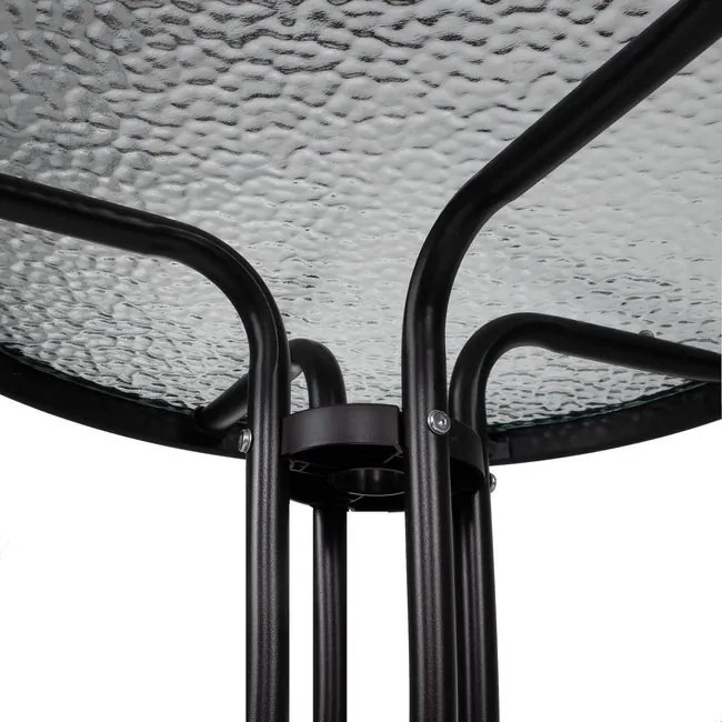 Kovová záhradná súprava Springos – 4 stoličky a stôl so sklenenou doskou