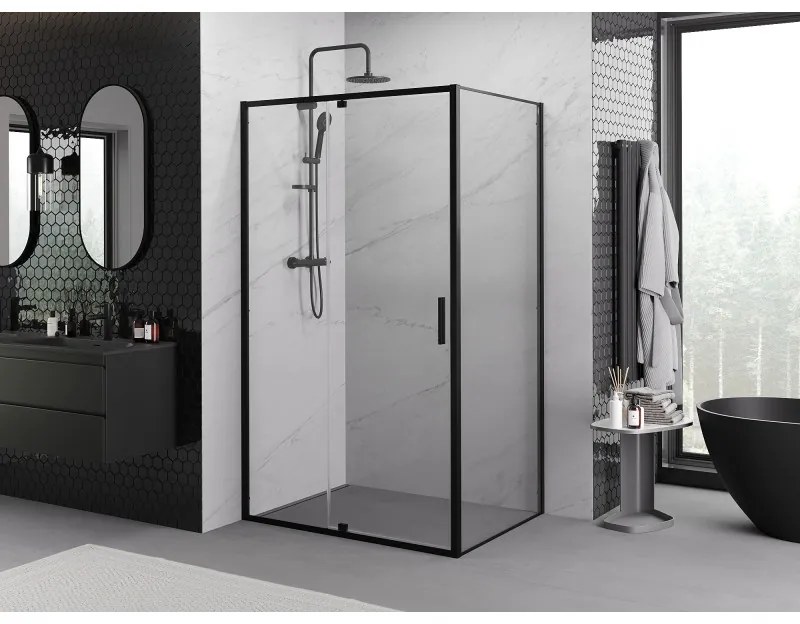Mexen Exo, sprchovací kút s krídlovými dverami 140 x 100 cm, 6mm číre sklo, čierny profil, 819-140-100-70-00