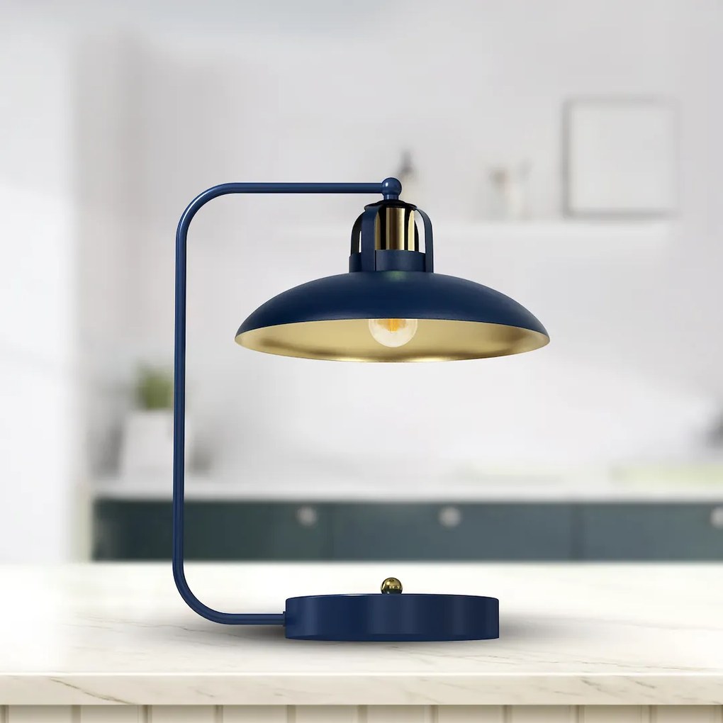 Stolná lampa Felix, 1x zlaté/tmavomodré kovové tienidlo, db/g