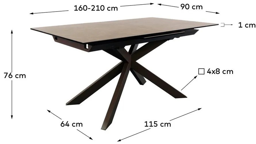 Hnedý rozkladací jedálenský stôl s keramickou doskou 90x160 cm Atminda – Kave Home
