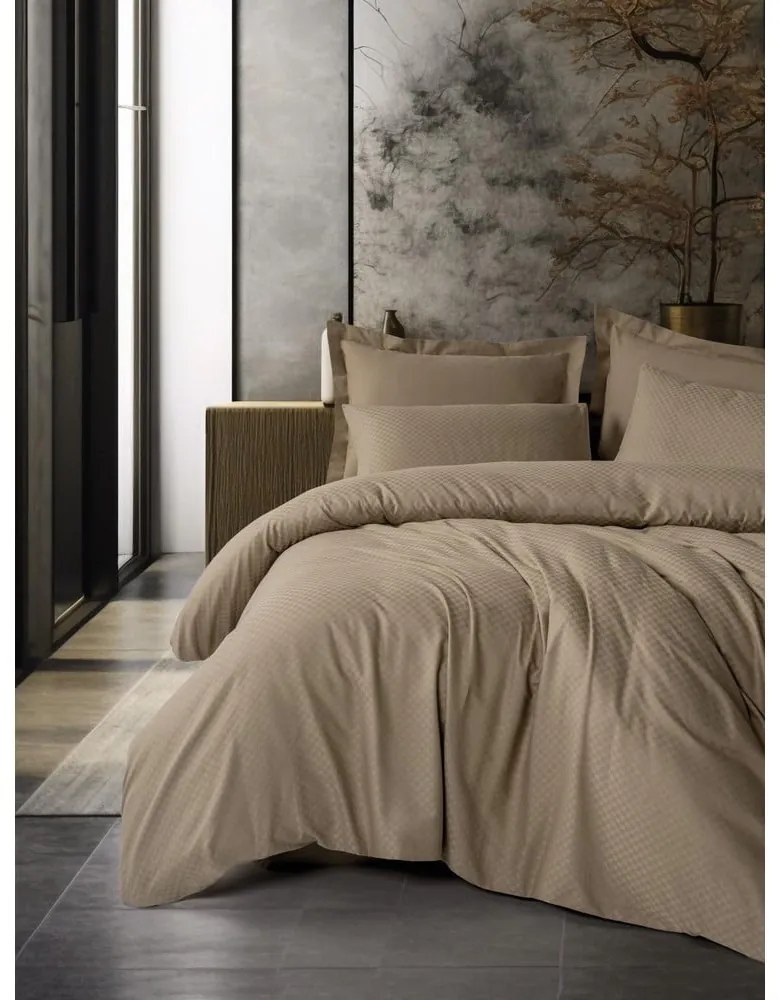 Hnedé obliečky na jednolôžko z bavlny Renforcé 140x200 cm Checkered – Mila Home Luxury