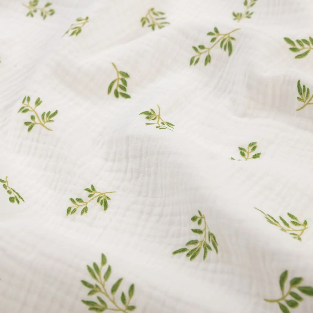 Biante Mušelínová plienka/dečka Nature MSN-081 Zelené vetvičky na bielom - ZVÝHODNENÁ SADA 3 KS 100x100 cm - Sada 3 ks