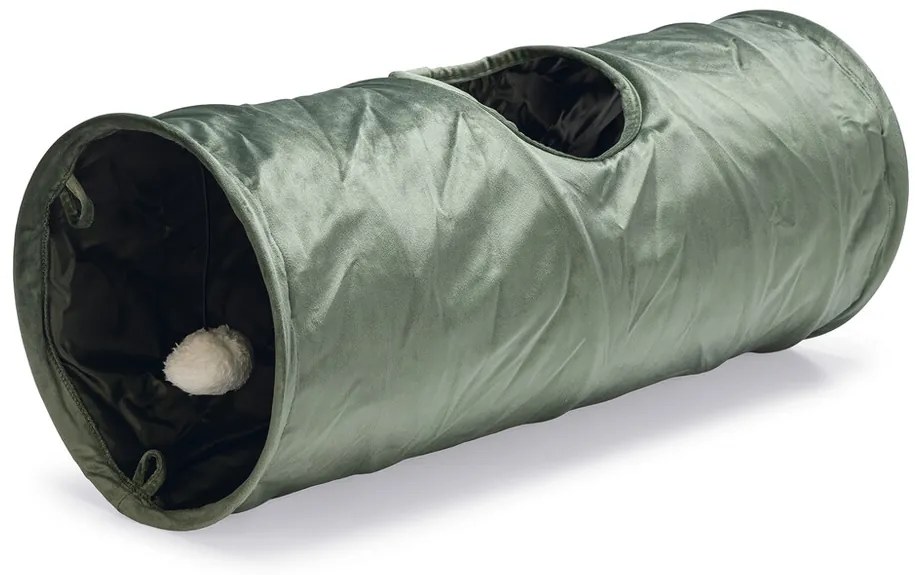 Dizajnový tunel pre mačky Lord zelená zamat 65cm