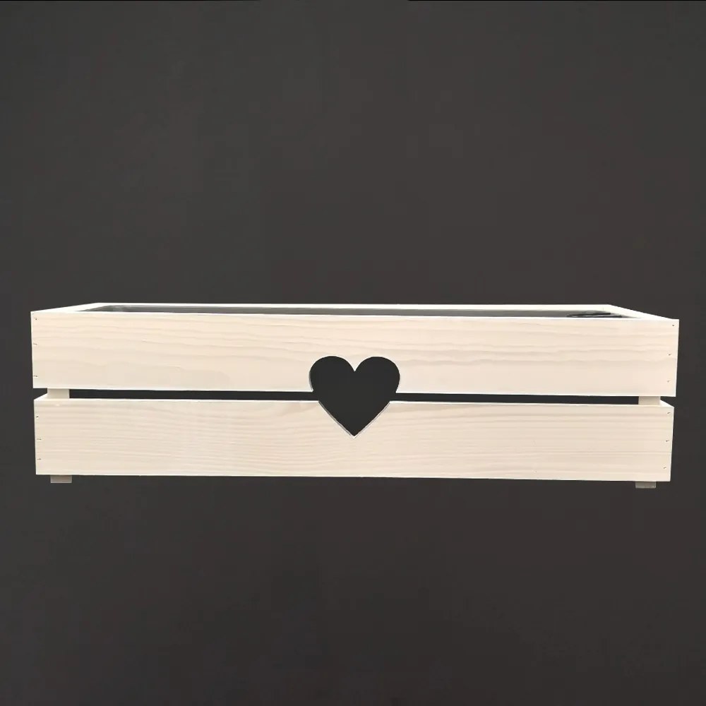 AMADEA Drevený obal s hrantíkom so srdcom biely, 62x21,5x17cm Český výrobok