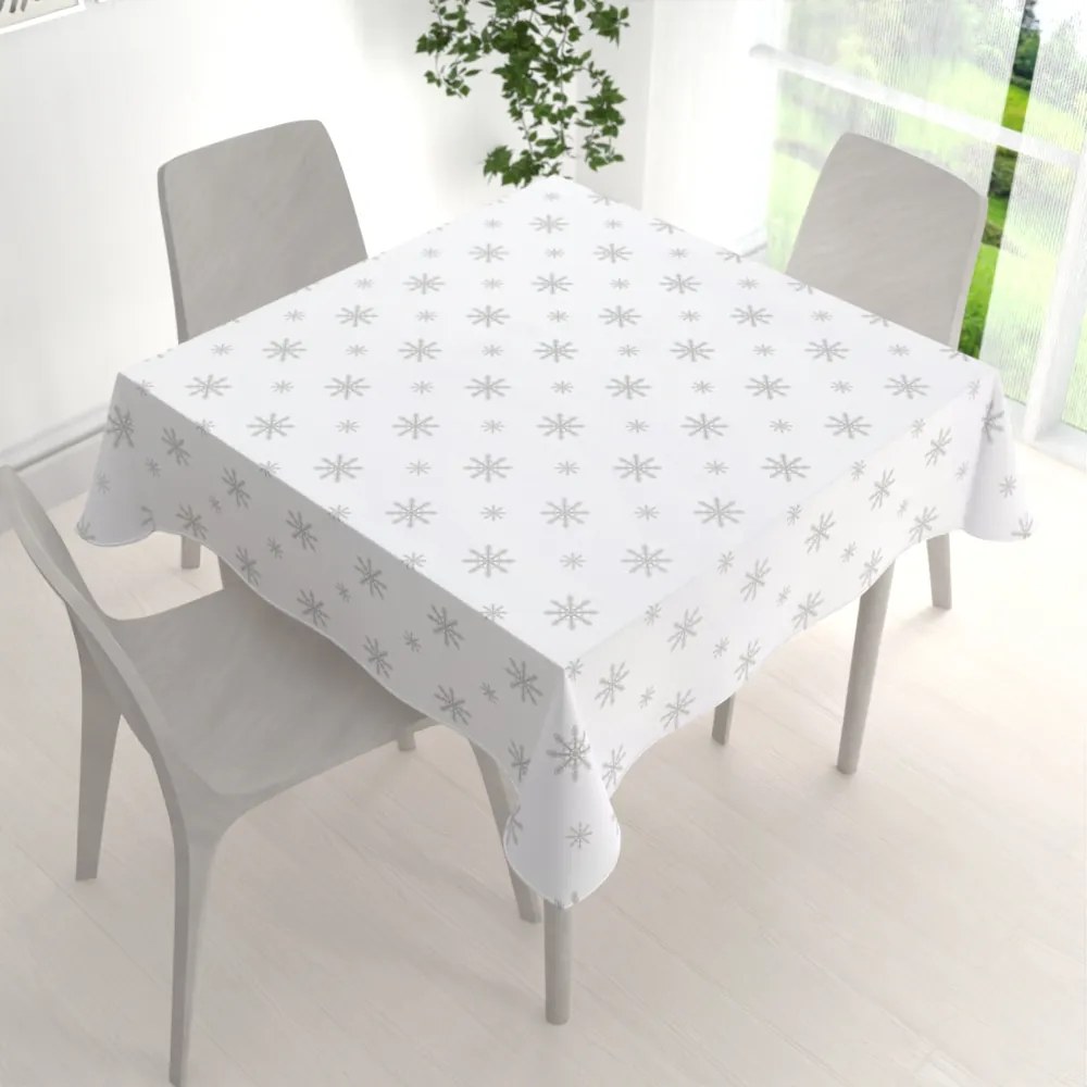 Biante Teflónový štvorcový obrus TF-112 Vianočné sivé vločky na bielom 80x80 cm