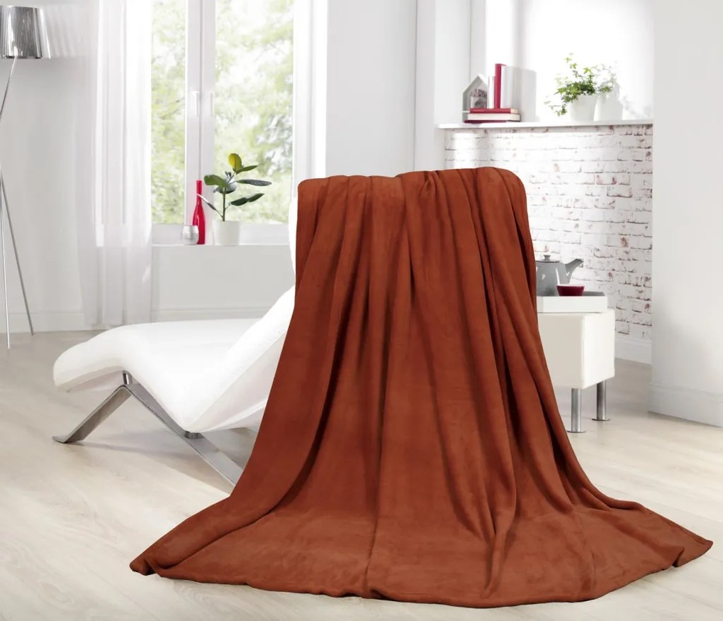 Fleecová deka Lara 220x240 cm, oranžovo-hnedá