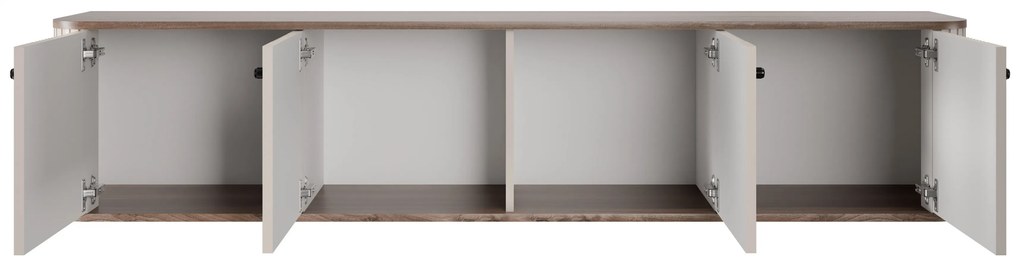 Závesná TV skrinka Vesper 4D 187 cm - kašmír / orech / čierne úchytky