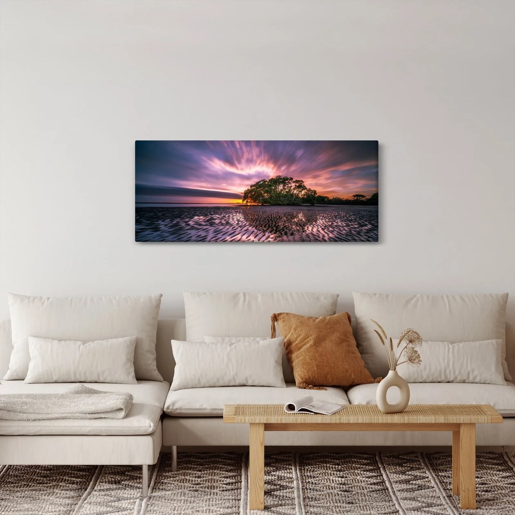 Obraz pláže pri západe slnka (120x50 cm)