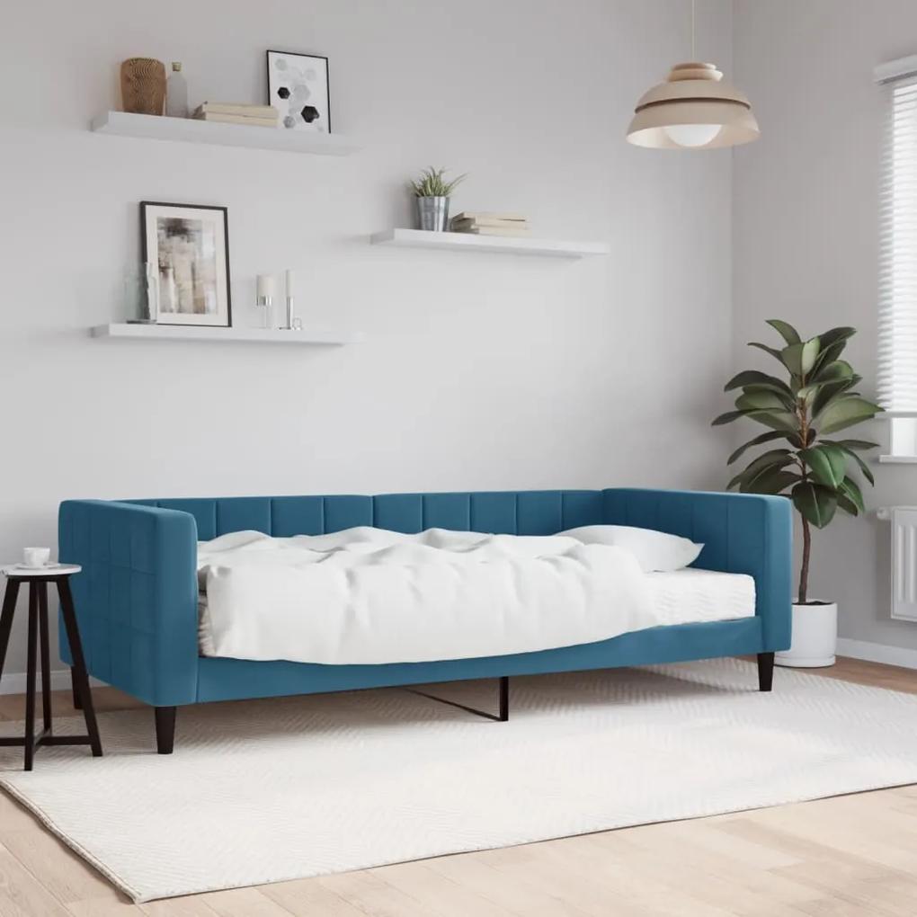 Denná posteľ s matracom modrá 90x200 cm zamat 3196666