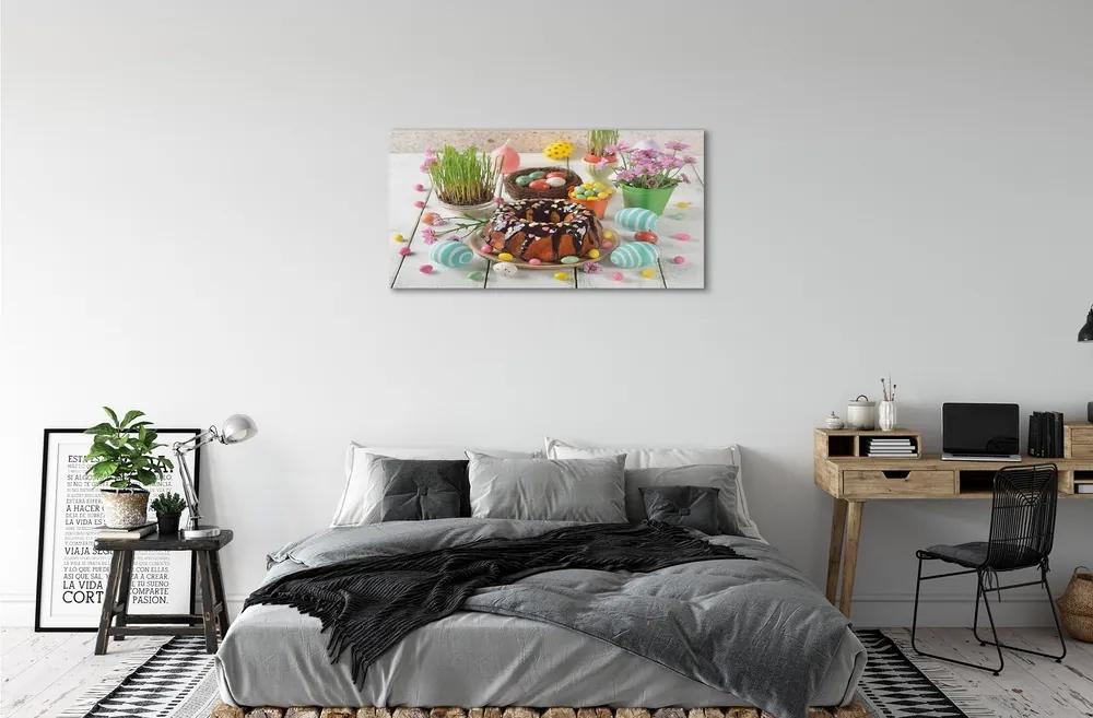 Sklenený obraz Vajíčko torta kvety 100x50 cm