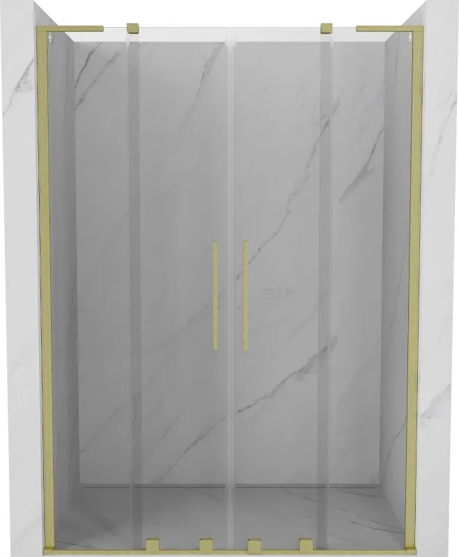 Mexen Velar L Duo, posuvné sprchové dvere do otvoru 150 cm, 8mm číre sklo, zlatá matná, 871-150-003-02-55