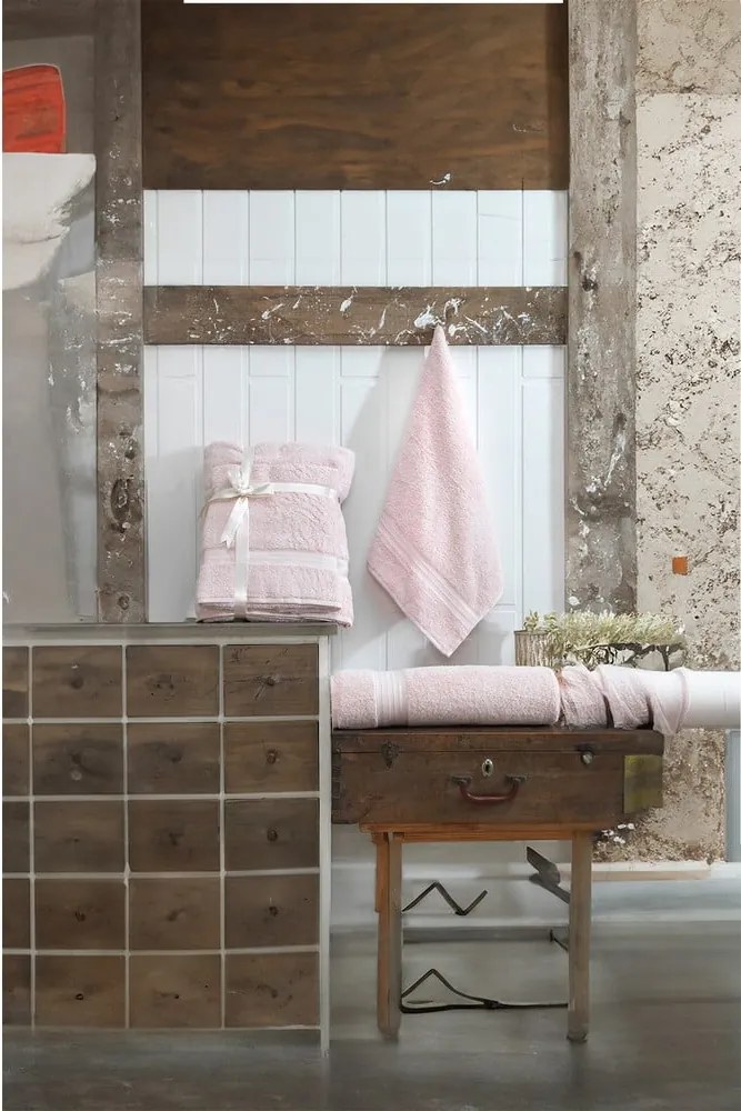 Svetloružové froté bavlnené uteráky a osušky v súprave 2 ks – Foutastic