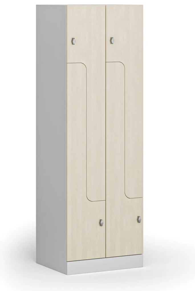 Kovová šatníková skrinka S1 Z, 4 oddiely, 1850 x 600 x 500 mm, demont, otočný zámok, laminované dvere, breza
