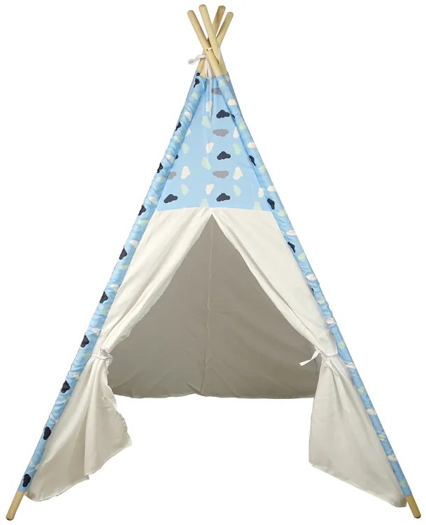 LEAN TOYS Detský Indiánsky teepee stan bielo-modrý