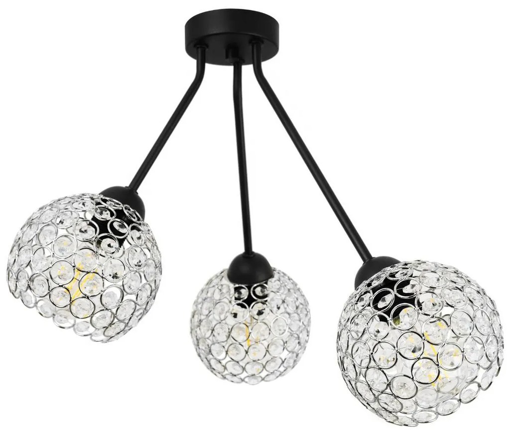 Stropné svietidlo Crystal Trio, 3x strieborné krištáľové tienidlo