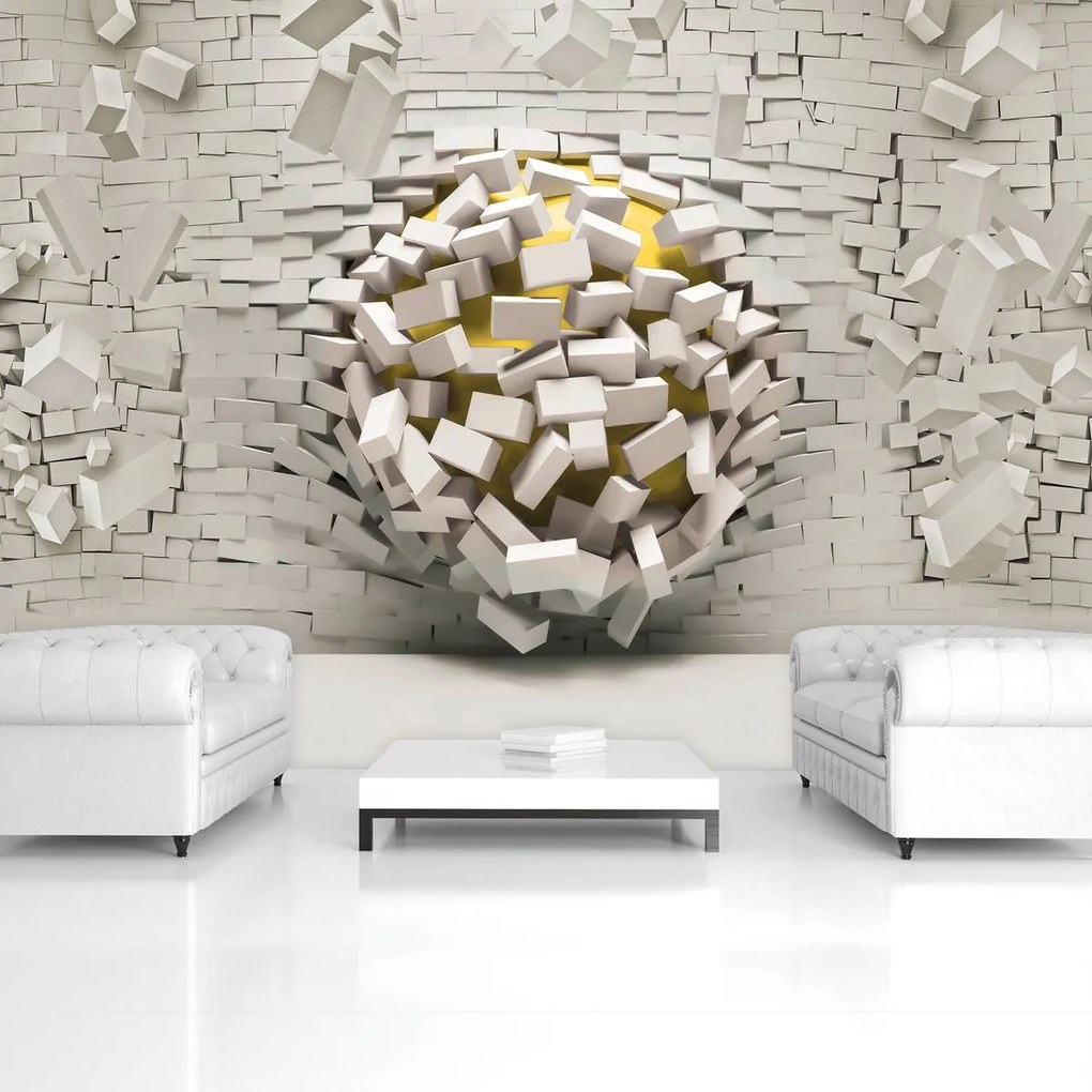 Fototapeta - 3D múr s loptou (254x184 cm)