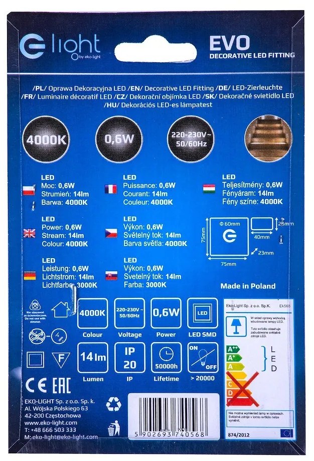 Schodiskové LED svietidlo Evo, 1x LED 0,6w, 4000k, s
