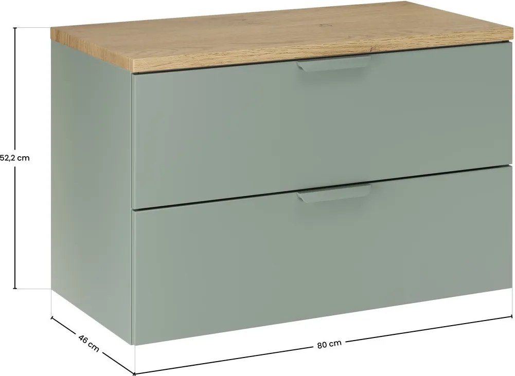 Závesná skrinka pod umývadlo Aster s doskou 80 cm zelená/dub cremona