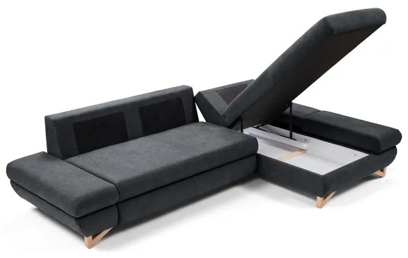 Rozkladacia rohová čalúnená sedacia súprava s úložným priestorom v tvare L AVESTA pravá antracit