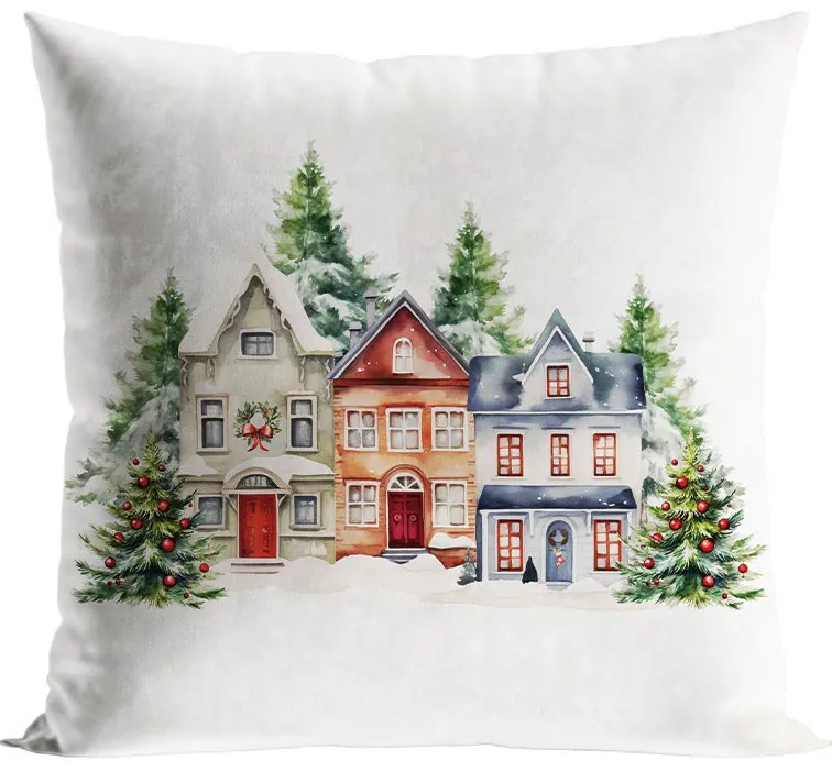 Vianočná obliečka na vankúš Velvet Zimné Mestečko 40x40 cm