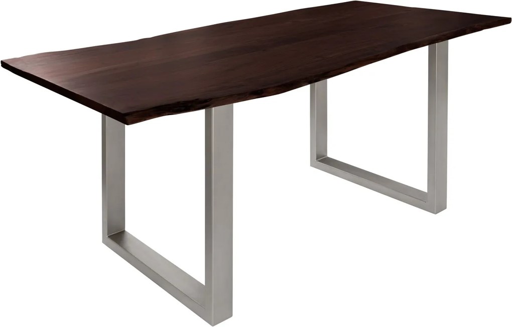 Bighome - METALL Jedálenský stôl so striebornými nohami 180x90, akácia, hnedá