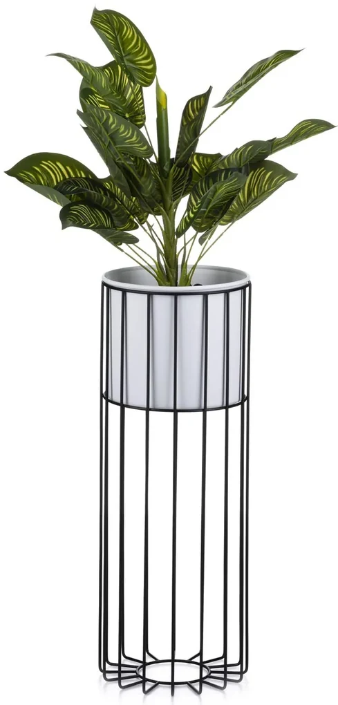 KOVOVÝ KVETINÁČ SO STOJANOM GLAM 55X20 CM BIELA/ČIERNA