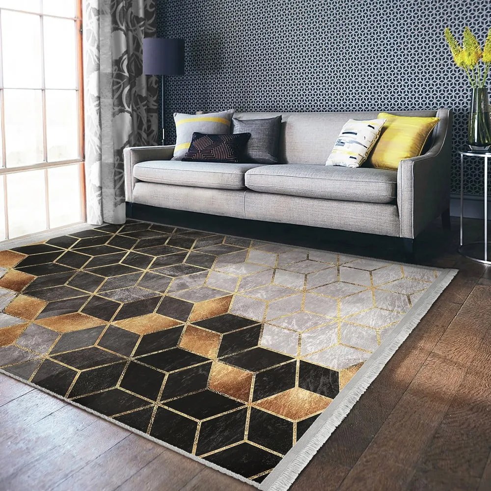 Koberec behúň v sivo-zlatej farbe 80x200 cm – Mila Home