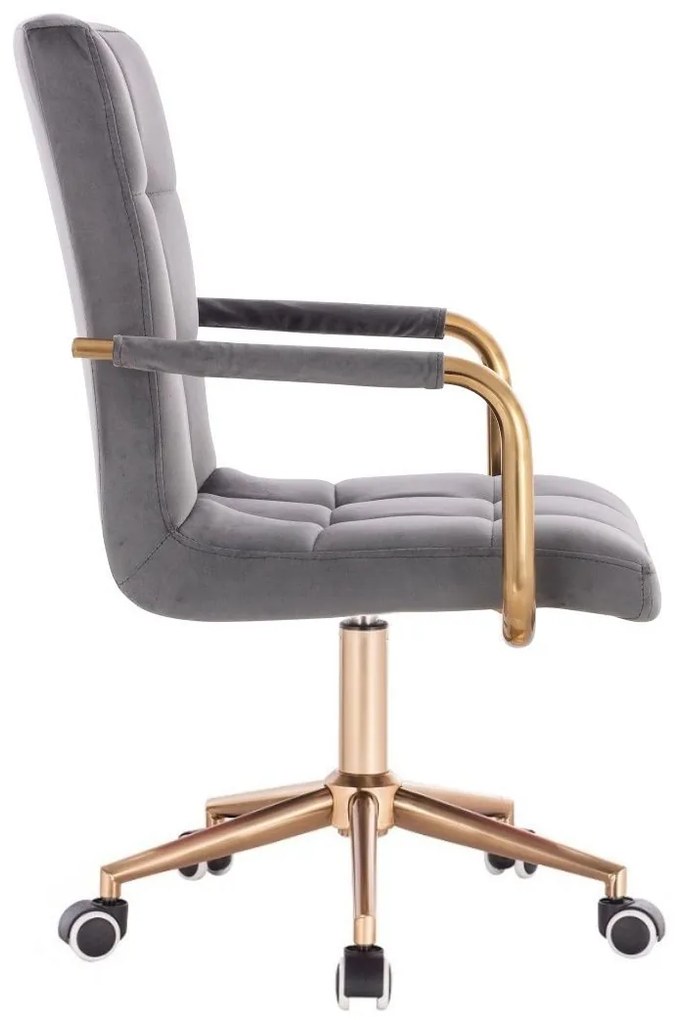 LuxuryForm DESIGN Stolička VERONA GOLD VELUR na zlatej podstave s kolieskami - tmavo šedá