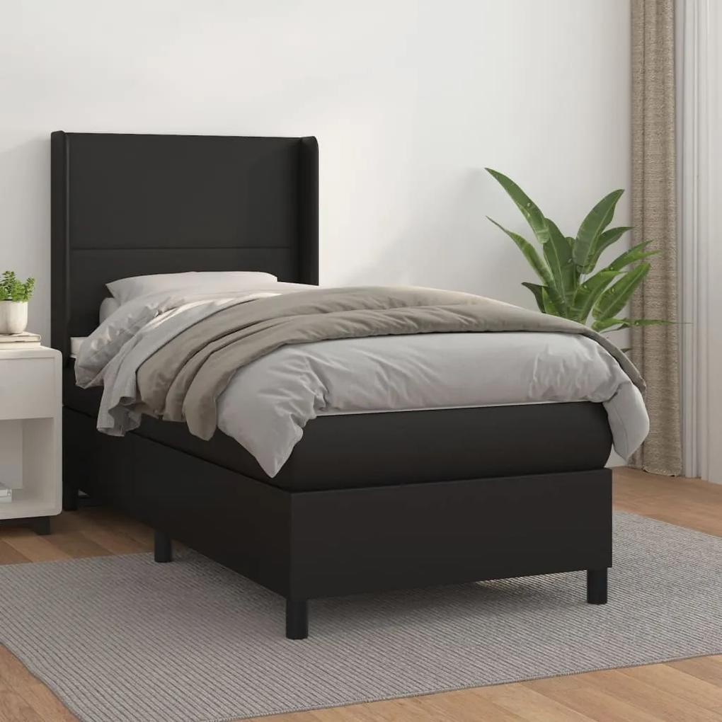 Boxspring posteľ s matracom čierna 100x200 cm umelá koža 3132363