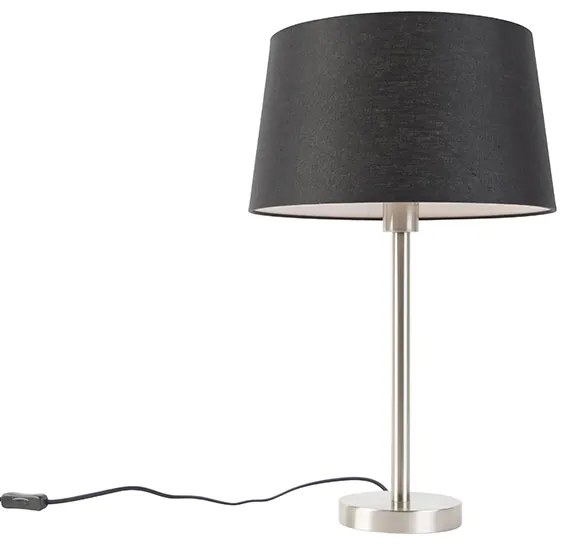 Moderná stolná lampa oceľ s čiernym tienidlom 35 cm - Simplo
