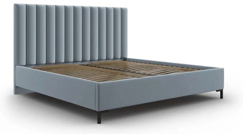 Svetlomodrá čalúnená dvojlôžková posteľ s úložným priestorom s roštom 200x200 cm Casey – Mazzini Beds
