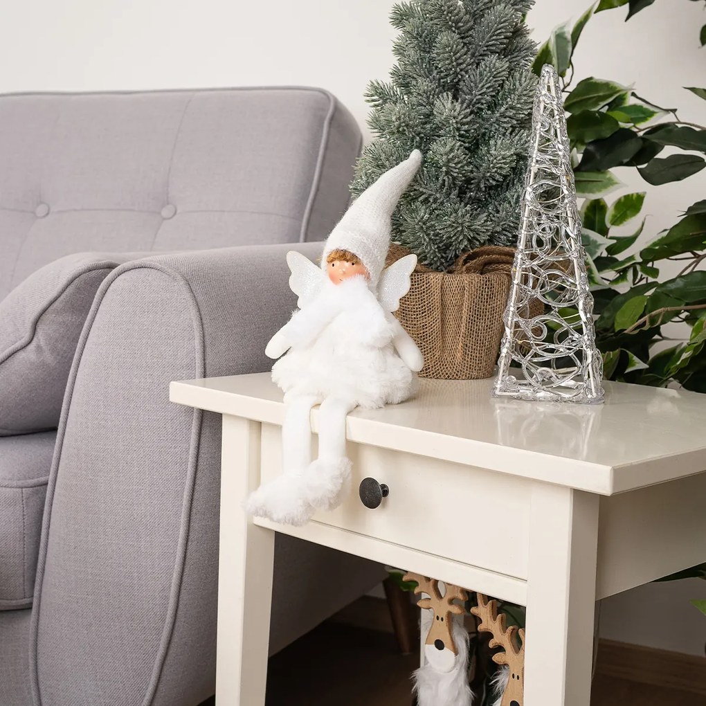 Vianočná dekorácia Anjelik sediaci, 40 cm, biela