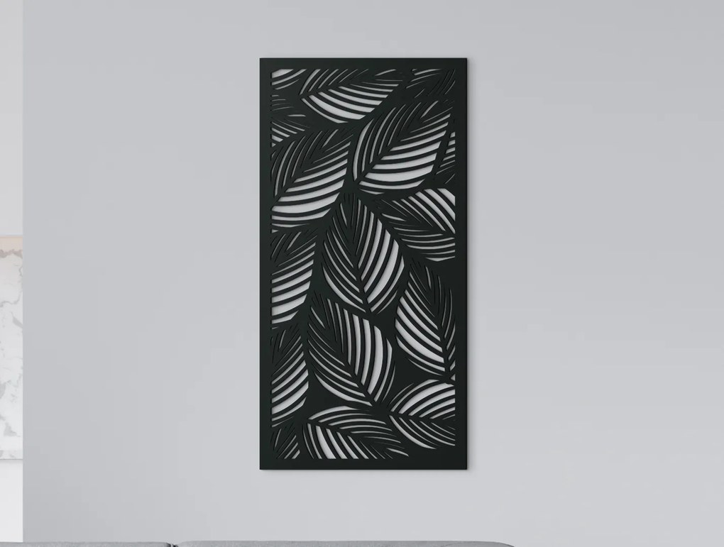 drevko Drevený obraz na stenu Lístie v zátiší Rozmer obrazu: 44,5 x 22 cm, Farba dekorácie: Čierna