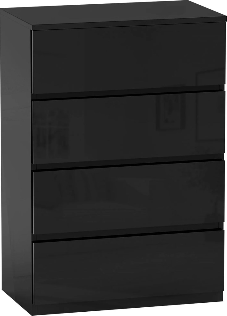 HOMCOM Moderný 4-zásuvkový Komoda do Spálne s Dizajnom Proti Prevrhnutiu 55x34x80 cm Lesklá Čierna | Aosom