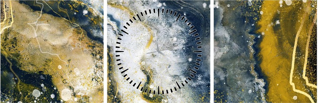 Obraz - Zlatá abstrakcia (s hodinami) (90x30 cm)
