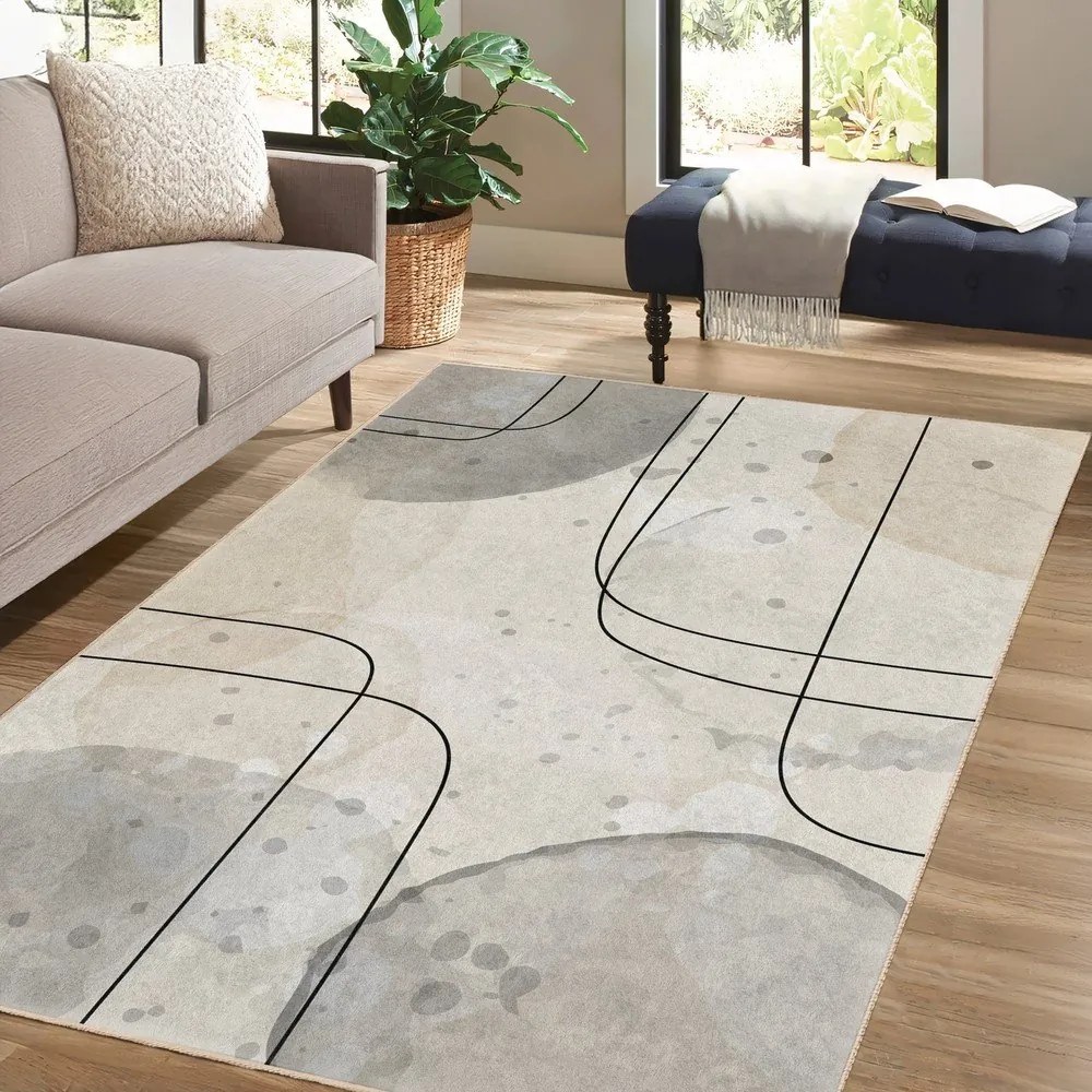 Sivo-krémový prateľný behúň 80x200 cm Simple Lines – Mila Home