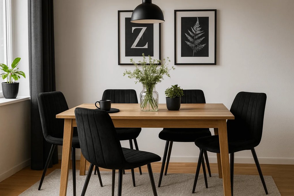 AKCIA Čierna zamatová stolička LAVA s čiernymi nohami II. akosť