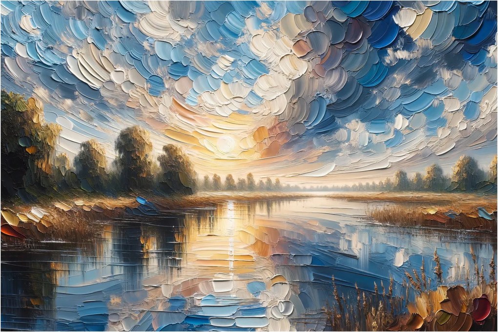 Obraz - Maľba slnka nad vodou (90x60 cm)