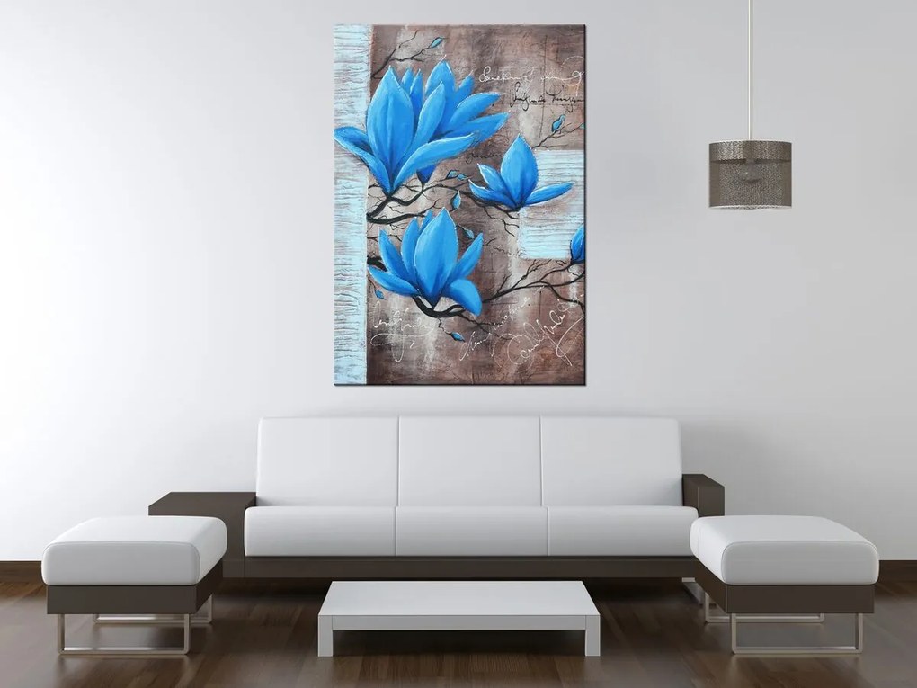 Gario Ručne maľovaný obraz Nádherná modrá magnólia Rozmery: 100 x 70 cm